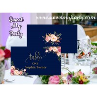 Floral Navy Wedding Place card,Floral Wedding seating card,(054w)